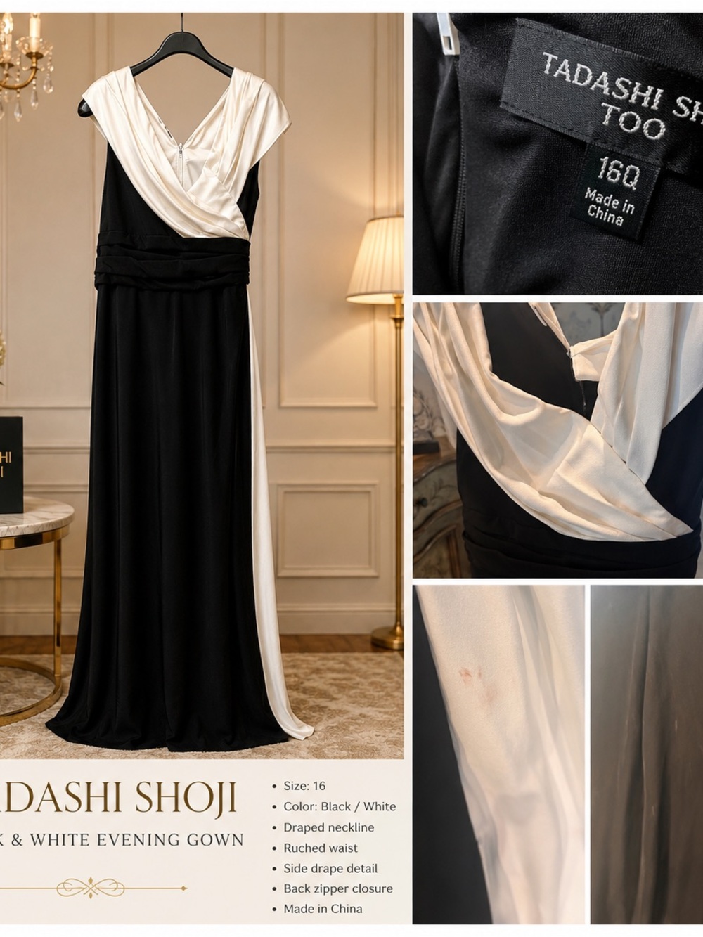 Tadashi Shoji Black Evening Dress with Subtle Sheen